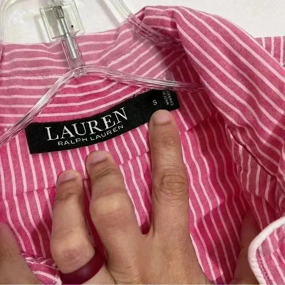 Lauren Ralph Lauren Pink and white Pajama Button Down top with blue | size small
